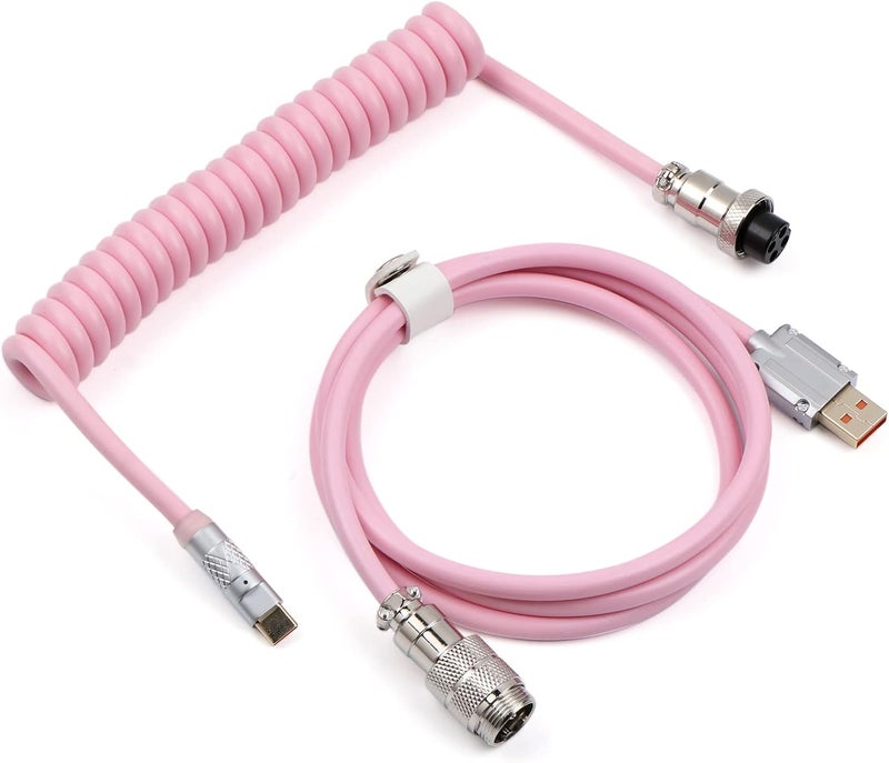 EPOMAKER Puff Aviator Coiled USB Cable, Type C Detachable Mechanical Gaming Keyboard Cable for Win/Mac/Gamers, Suitable for RT100/TH68 PRO/TH80 PRO/TH96/TH80 SE/CIDOO V65. etc(Puff Pink) - Image 3